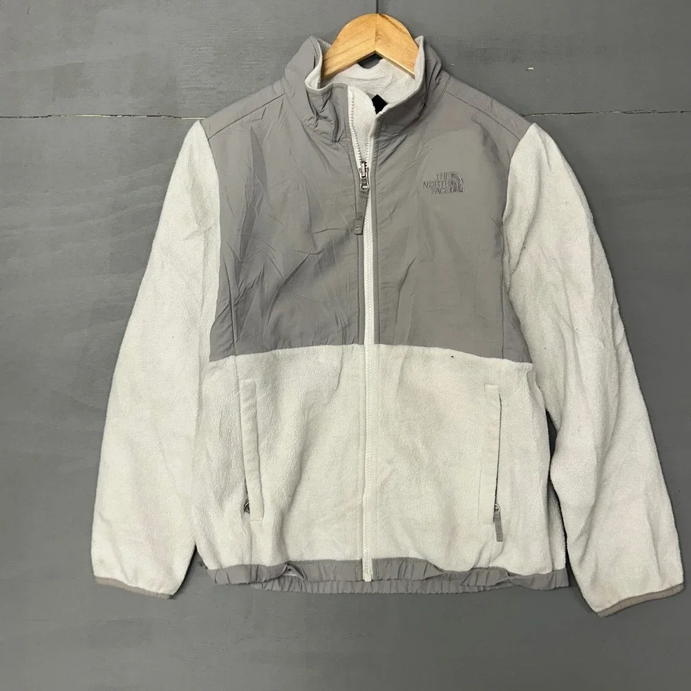 The North Face Girls Grey Cream Denali Full‎ Zip Fleece Jacket Size L 14/16